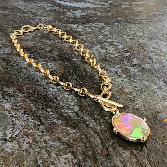 Etsy Iridescent Crystal Beaded Gold Tone Necklace - Picture 8 of 16